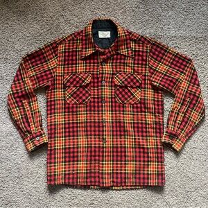 VTG JC Penney Mens Wool Shirt Medium Plaid Flannel Western Country Workwear Red